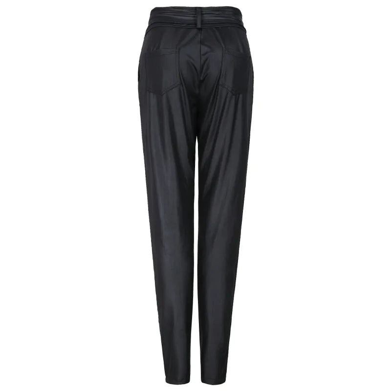 Women Belted Leather Pants