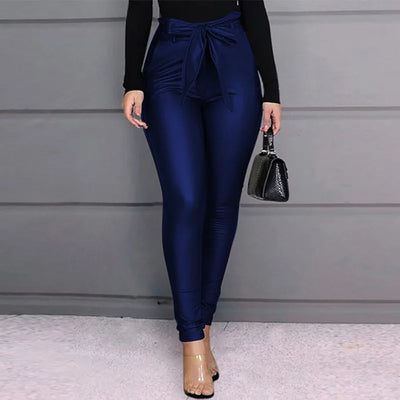 Women Belted Leather Pants