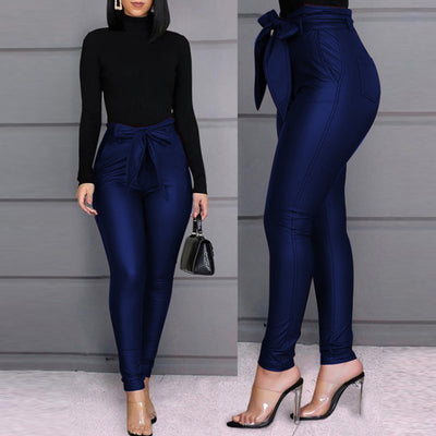 Women Belted Leather Pants