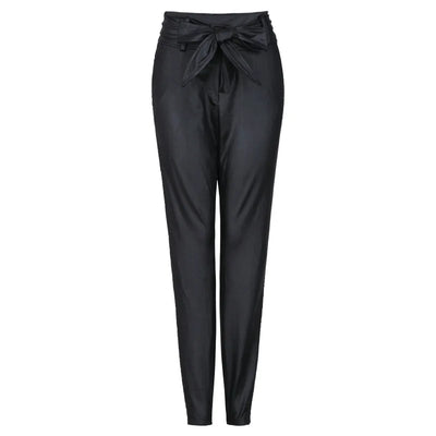 Women Belted Leather Pants