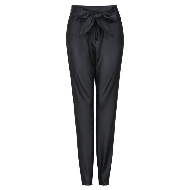 Women Belted Leather Pants