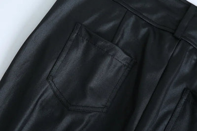 Women Belted Leather Pants