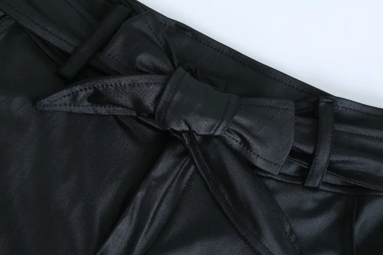 Women Belted Leather Pants