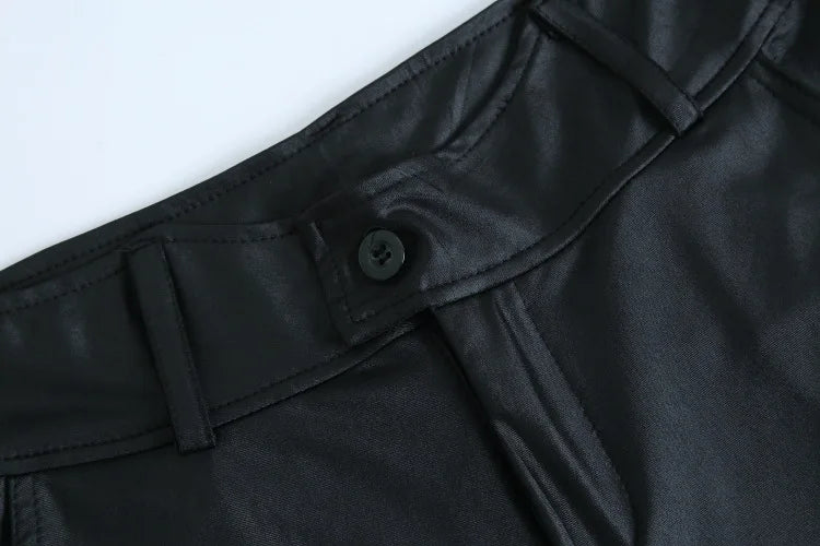 Women Belted Leather Pants