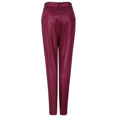 Women Belted Leather Pants